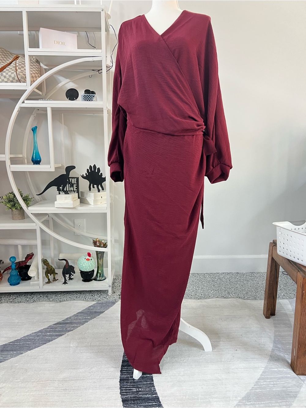 Burgundy Maroon Wrap Maxi Dress with Pockets XL - Picture 13 of 13